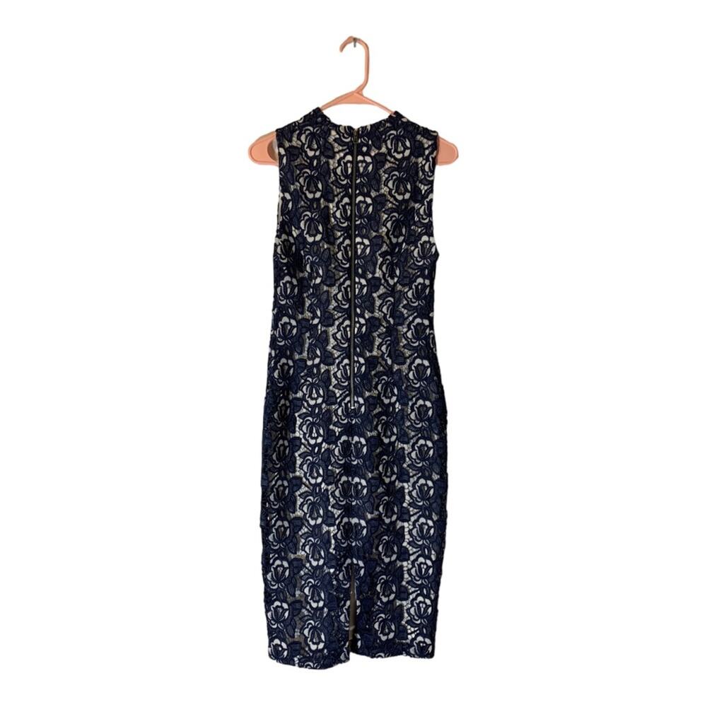 Alice + Olivia womens 4 small Jacki V neck lace dress navy blue with rose new - Picture 4 of 13